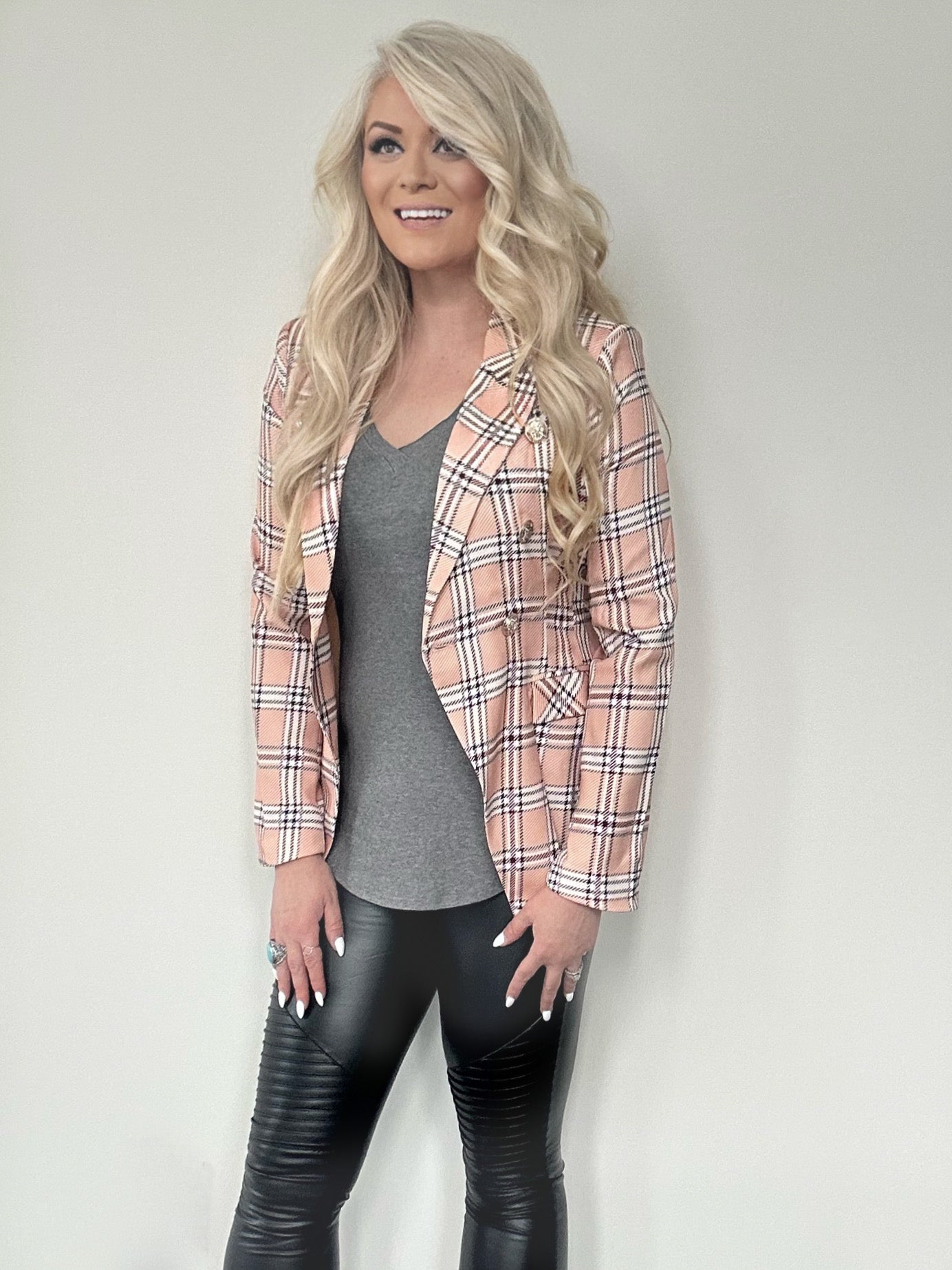 Just Peachy Plaid Blazer Just Peachy Plaid Blazer