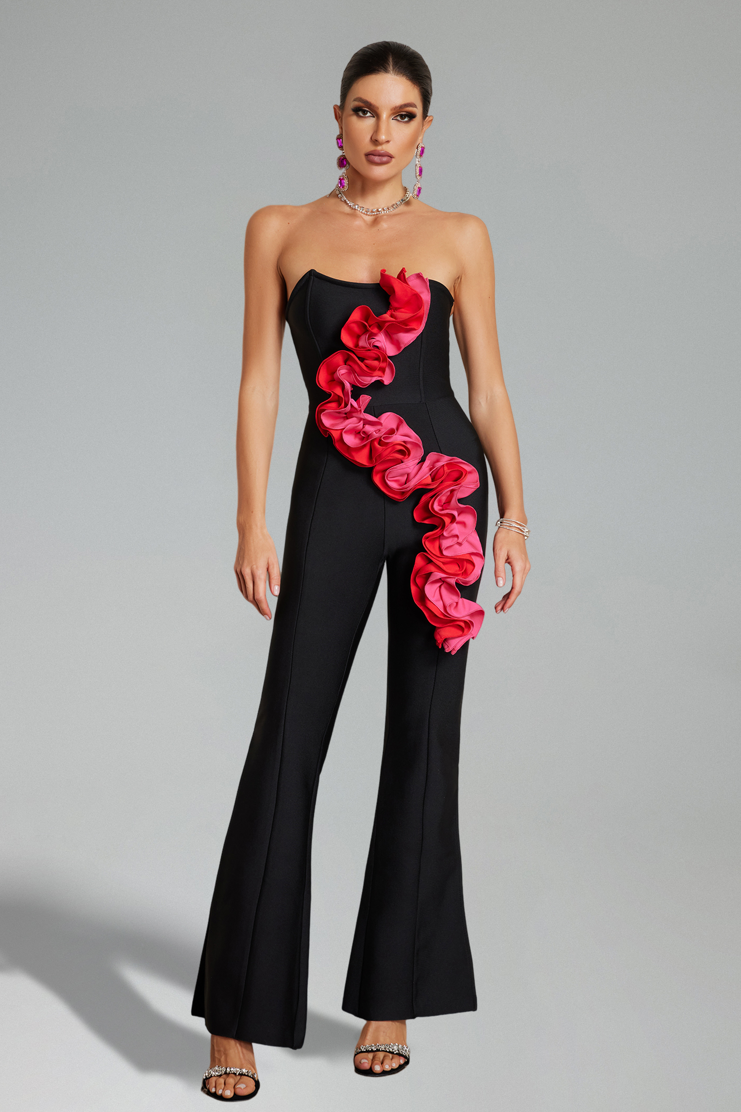 Wynter Flower Strapless Slit Jumpsuit Wynter Flower Strapless Slit Jumpsuit