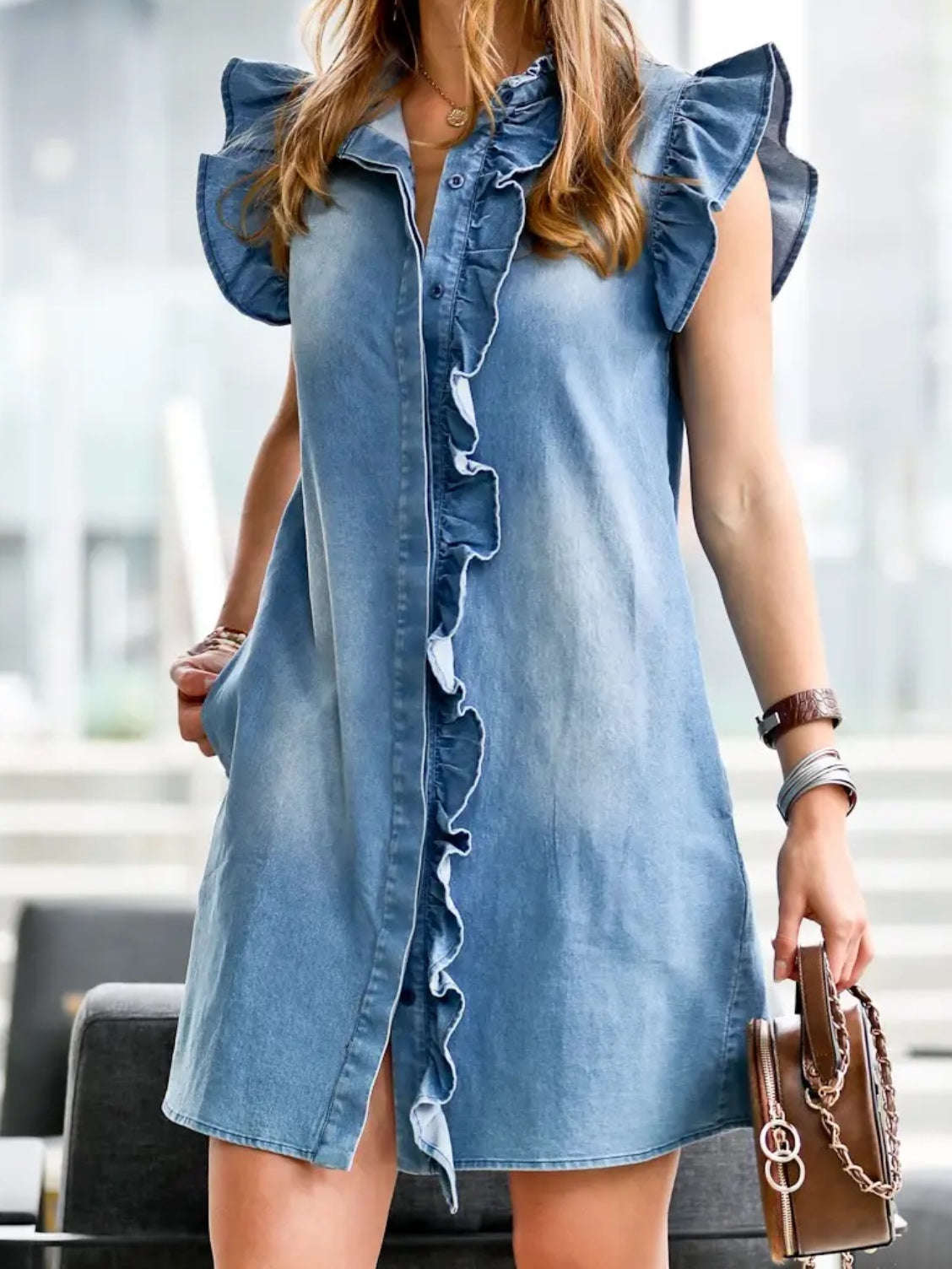 Denim + Ruffle  Dress Denim + Ruffle  Dress